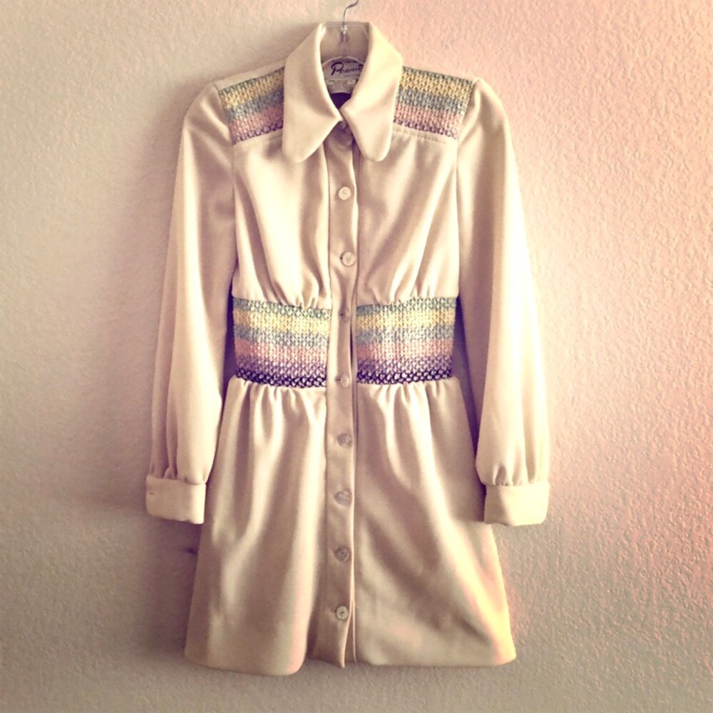 Vintage Cream Mini Dress with Pastel Accents